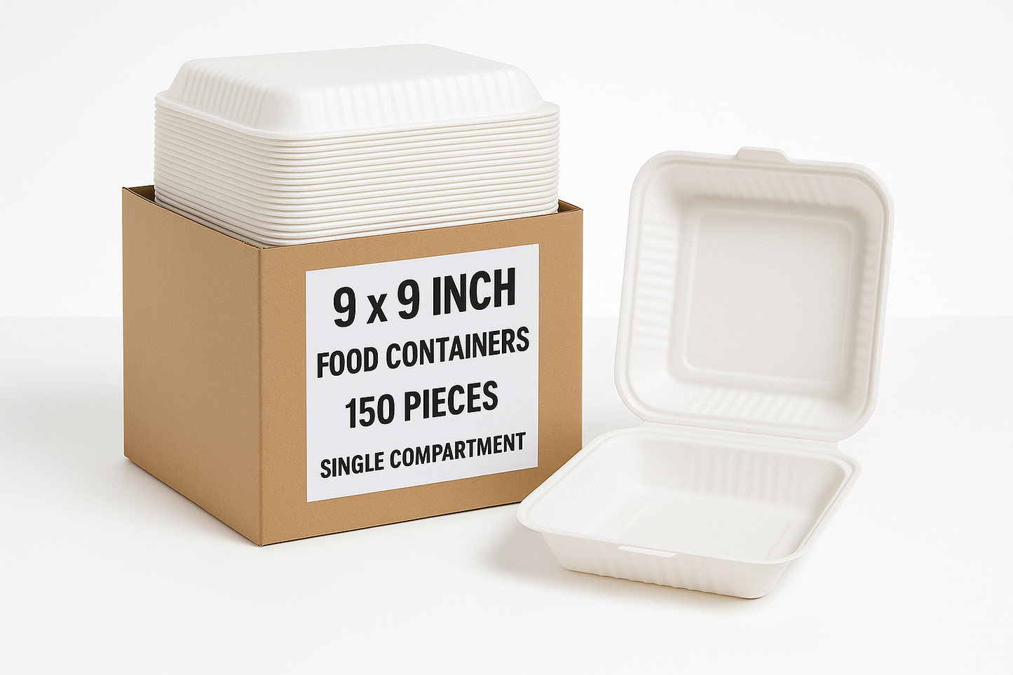 white plastic square 9x9 1 compartment container full box 150 pieces